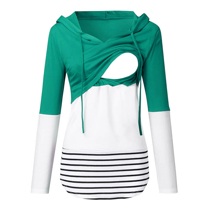2021 New Arrival Fall Winter Breastfeeding Nursing Stripe Splice Long Sleeve Casual Sweatshirt Pregnant Maternity Women Hoodie