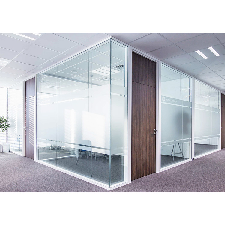 Soundproof frameless glass partition curved office glass full height partition wall with transparent glass