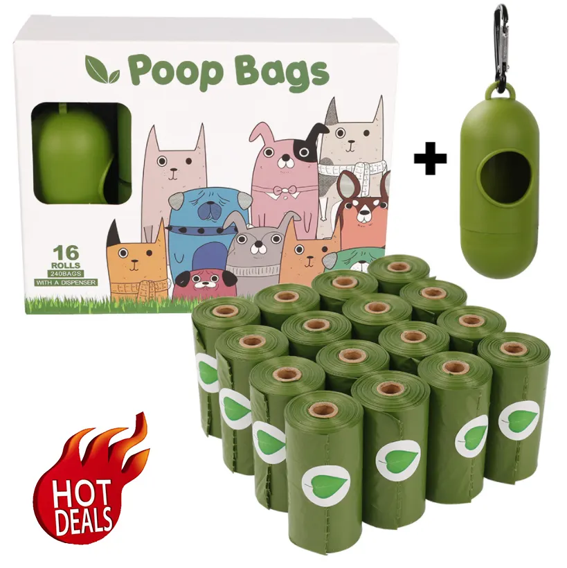 OEM Scented Cornstarch Compostable Biodegradable Custom Pet Dog Poop Bag Eco With Box Dispenser and Leash Clip Manufacturer