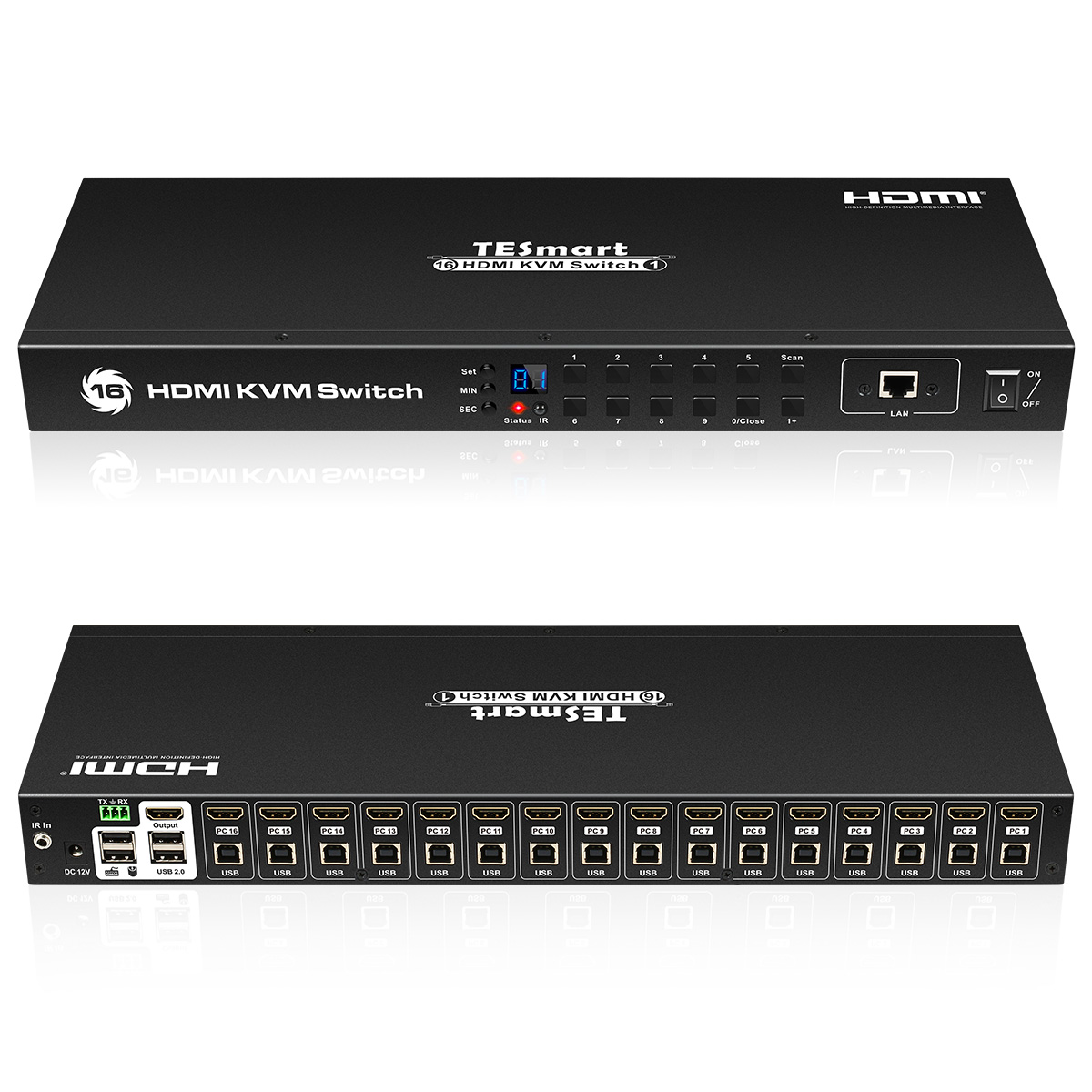 TESmart OEM ODM Лидер продаж 4K USB HDMI KVM переключатель 16 портов в 1 выход с RS232 LAN порт HDMI переключатель