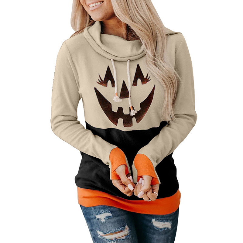 European and American Christmas long sleeve hoodie Halloween fashion cartoon contrast color turtleneck pullovers hoodie