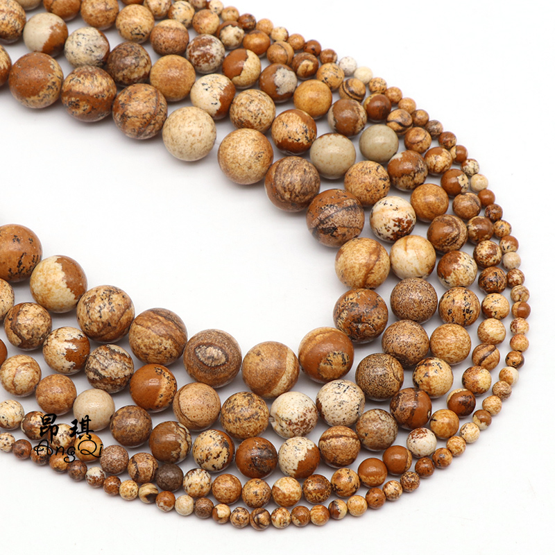 Wholesale Bulk Loose Strand Gemstone Beads Natural Picture Jasper Stone Beads For Jewelry Making