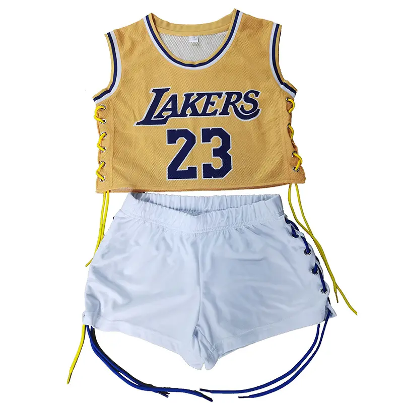 2021 Summer Custom Clothing Crop Tops Two Piece Biker Short Pant Set Basketball Wear Clothes Wholesale Jersey 2 Piece Pant Set