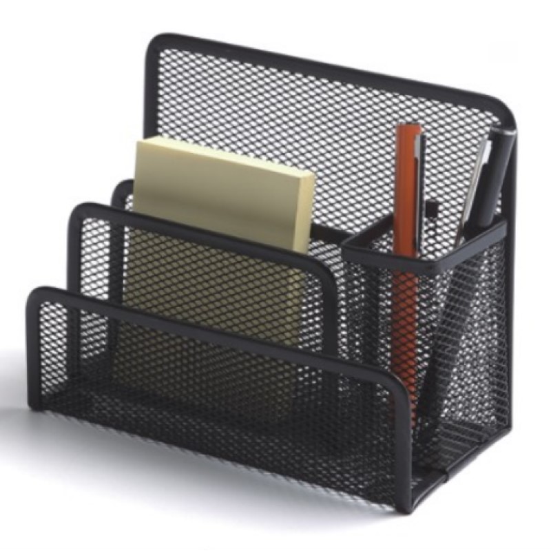 School office supply customized package black wire mesh metal iron 4 slots table desktop pen holder letter holder