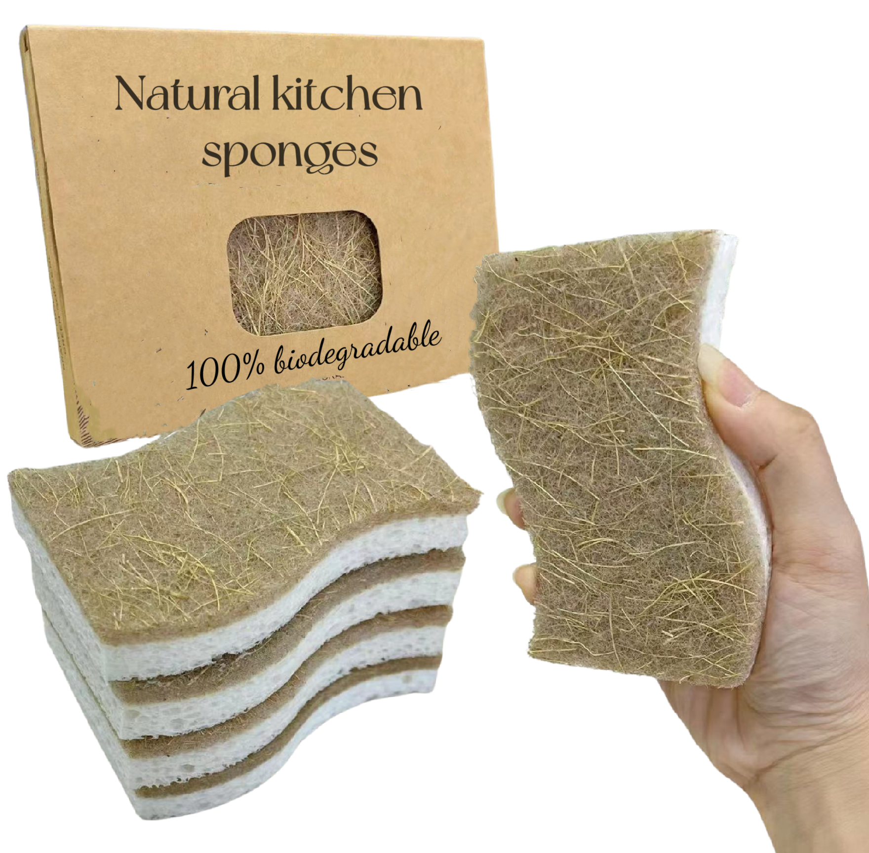 Eco-Friendly Sponge Cellulose And Coconut Walnut Scrubber Kitchen Cleaning Sponges