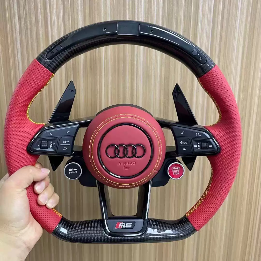 Оптовая продажа с завода-Audi R8 полностью красное рулевое колесо из углеродного волокна модифицированное рулевое колесо с плоским дном на две/Четыре кнопки опционально