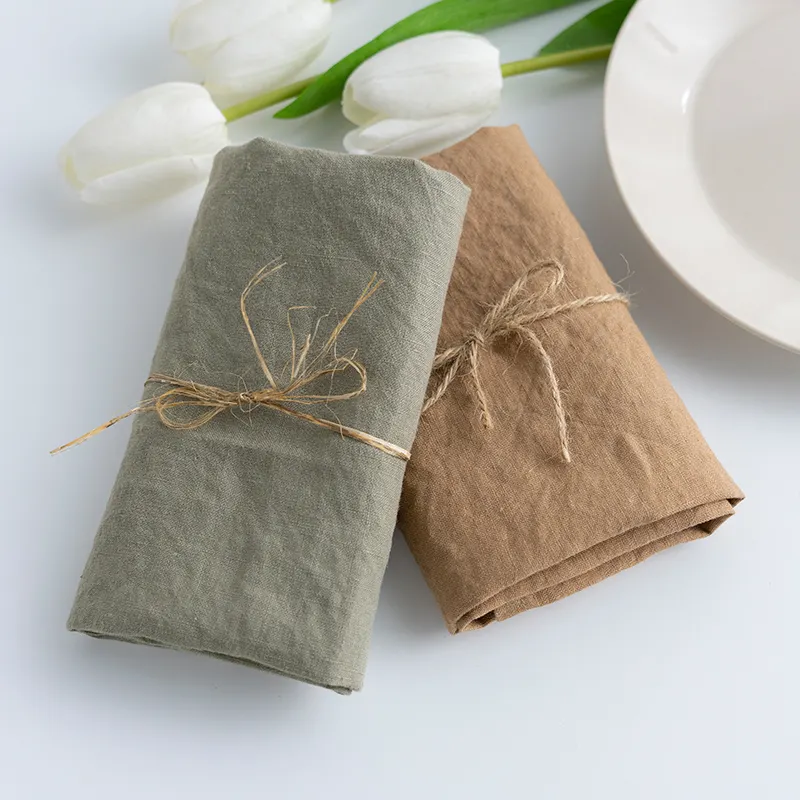 High Quality Wedding Table Dinner Olive Green Orange Personalized Linen Handkerchief Natural Linen Cocktail Napkins