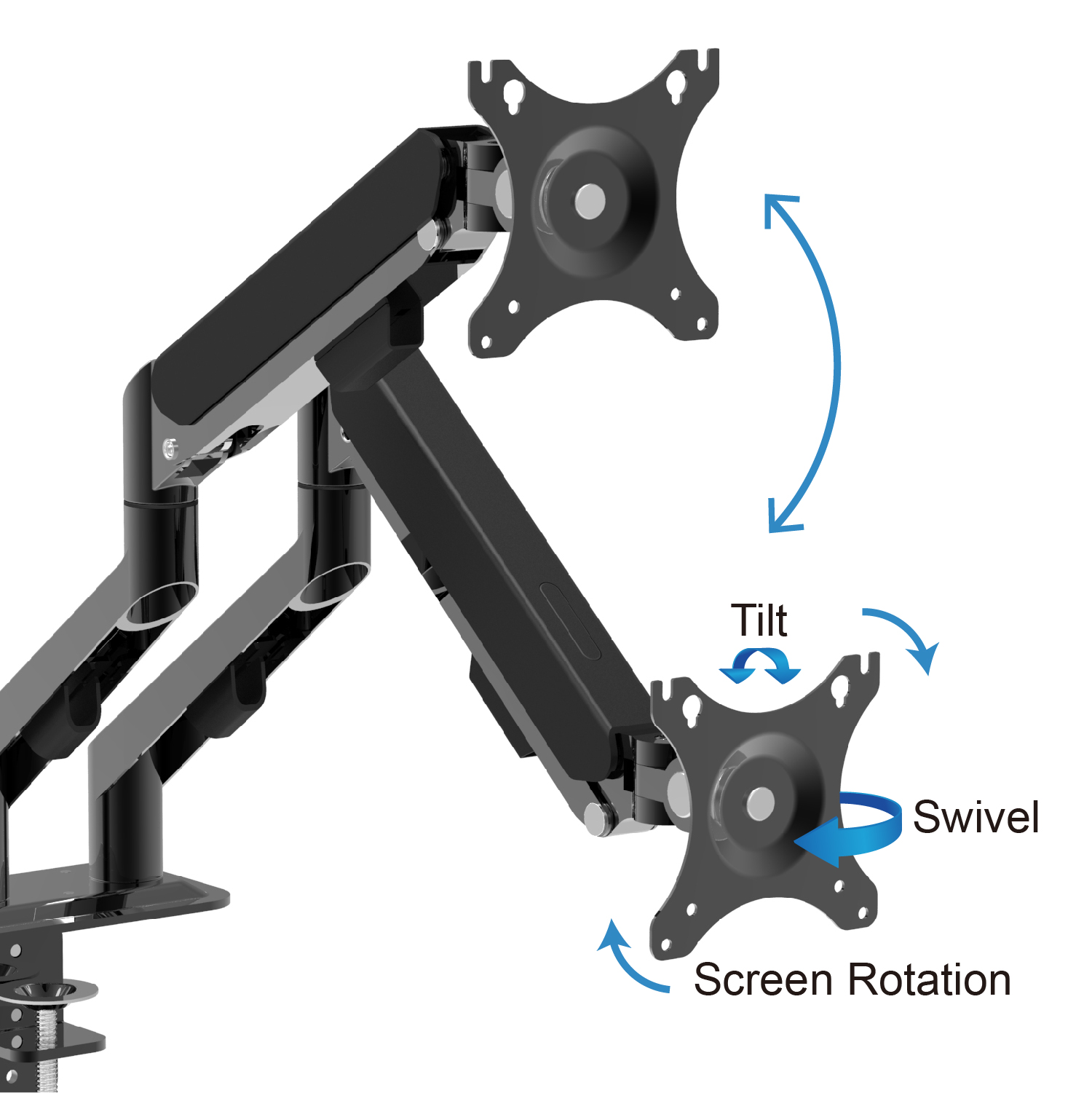 Professional supply 180 degrees swivel gas spring computer monitor mount Max VESA 100*100mm adjustable monitor stand