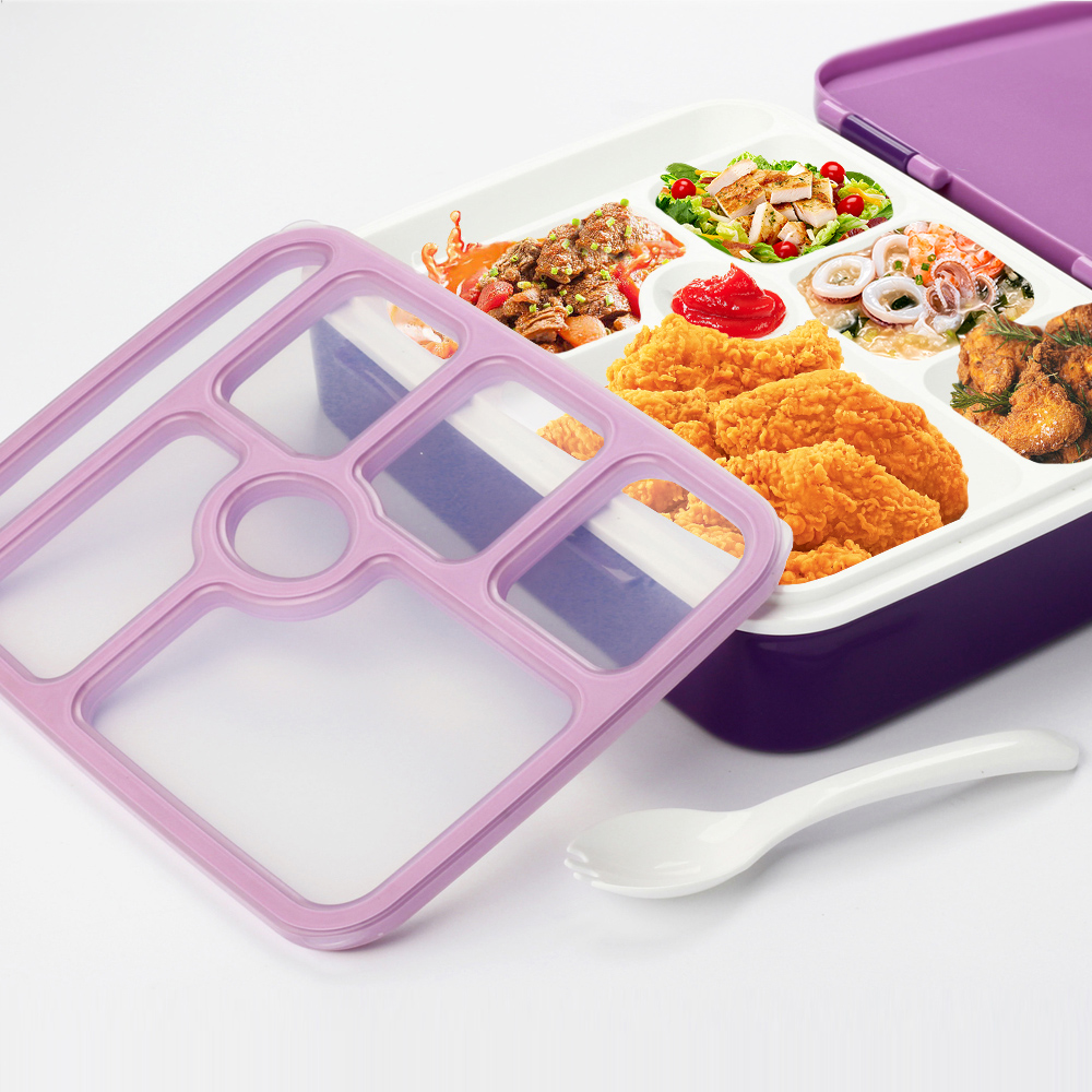 Новый дизайн, пластиковая герметичная термоизолированная Ланч-бокс Bento с 6 отсеками, набор с ложкой и бутылкой