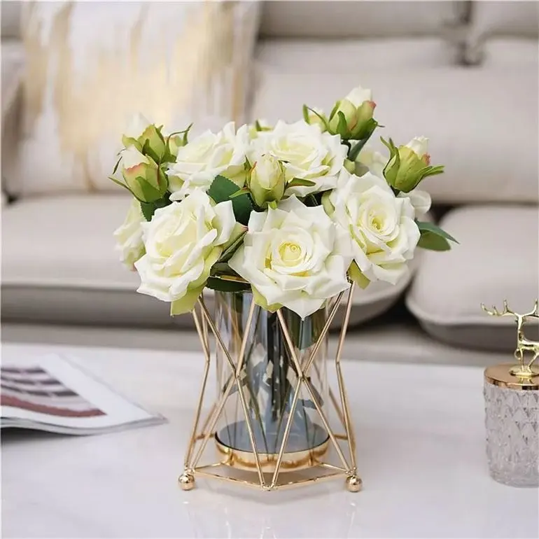 Роскошная Золотая ваза для украшения интерьера, современная металлическая железная ваза для цветов, металлическая ваза