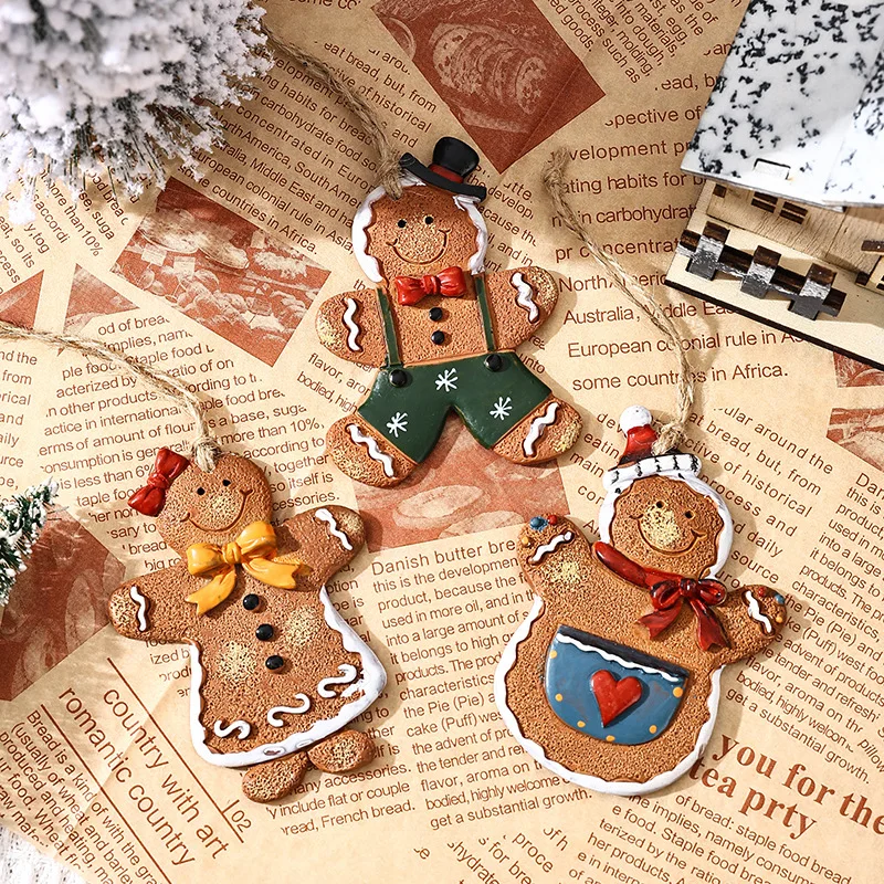 Adorable Big Head Gingerbread Man Cookie Ornament Glittery Resin Christmas Tree Ornament