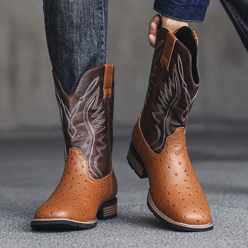 Wholesale Good Sell Men PU Cowboy Boots Shoes Factory Custom Cheap Western Cowboy Boots Mens Mexico Fashion Design Men Boots