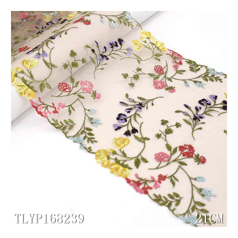 Customizable embroidery fabric 21cm wide net fabric for dress 3d flower lace fabric