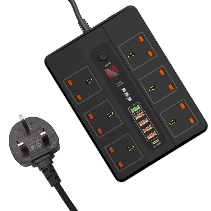 Новое Трендовое универсальное умное зарядное устройство USB C, удлинитель, настенная розетка для Великобритании, штепсельная вилка для Великобритании, QC 3,0 PD, 18 Вт, 6 розеток, удлинитель питания