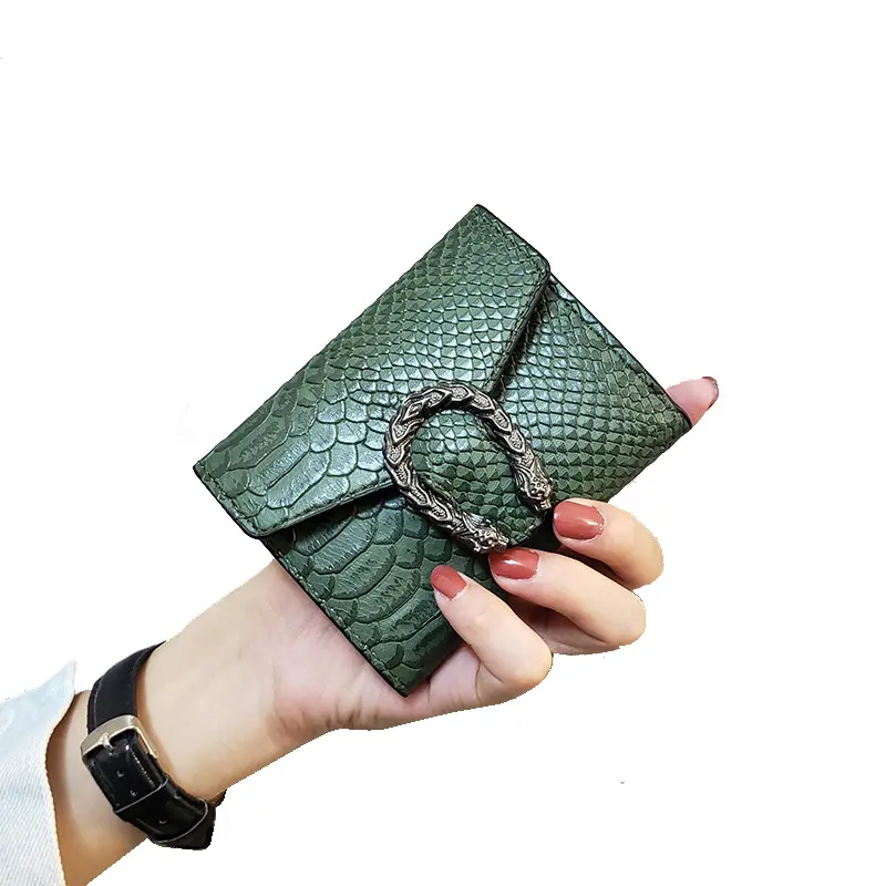 Wholesale stylish pu leather women alligator purse card holder short coin purse ladies money clip wallet