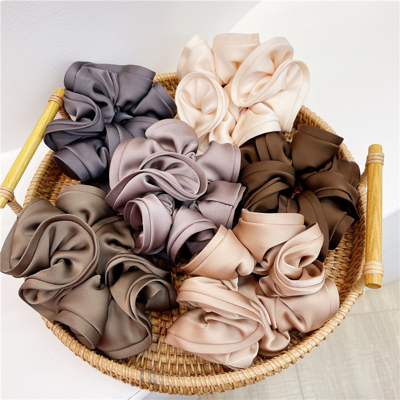 French Style Designer Solid Color Scrunchies Elegant Big Flower Elastic Hair Bands For Women