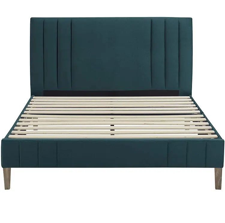 Channel Tufted Upholstered Platform Bed | Headboard and Wood Frame with Wood Slat Full bed