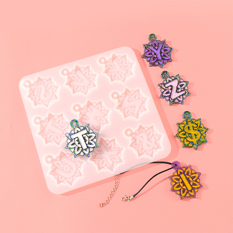 26 Letter Pendant Mold diy Epoxy Resin Mold Necklace Pendant Key Chain Pattern Perforated Pendant Silicone Mold