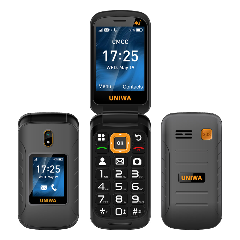 Мобильный телефон-раскладушка UNIWA V909T с большим шрифтом, 2,8 дюйма, 4G