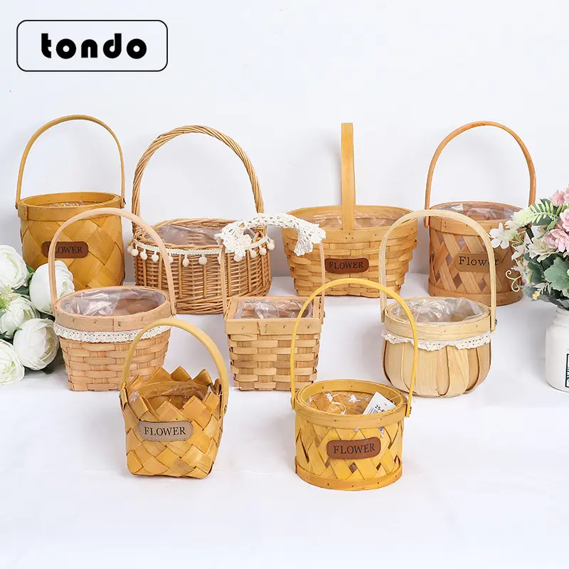 Tondo Idyllic Flower Arrangement Basket Straw Wicker HangingFlower Basket Rattan wicker Basket for Flower