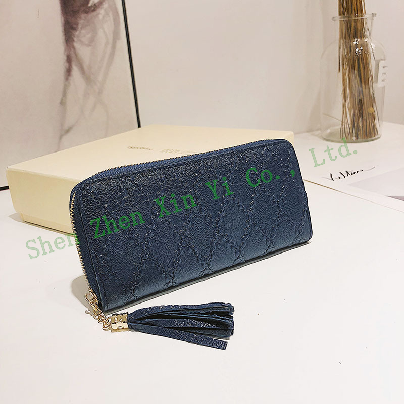 Lingge zipper clutch bag multi-card mobile phone coin purse long wallet leather for women