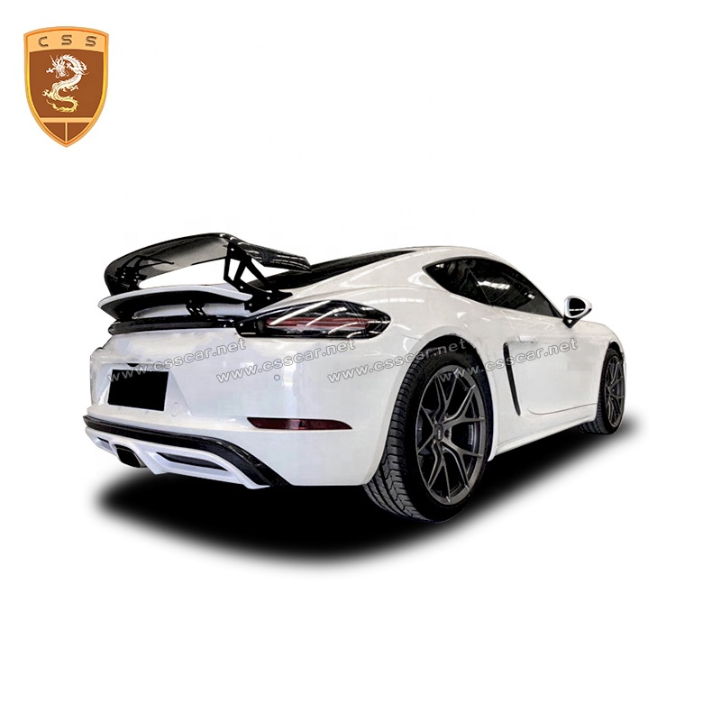 Car body carbon fiber rear spoiler for pors-che 718 cayman-boxster to Techar style
