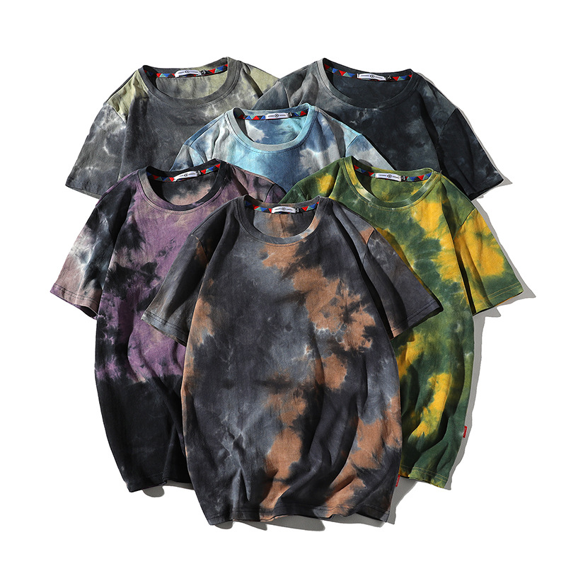 Футболка мужская с круглым вырезом, короткий рукав, принт Tie-dye, свободная, большие размеры, лето
