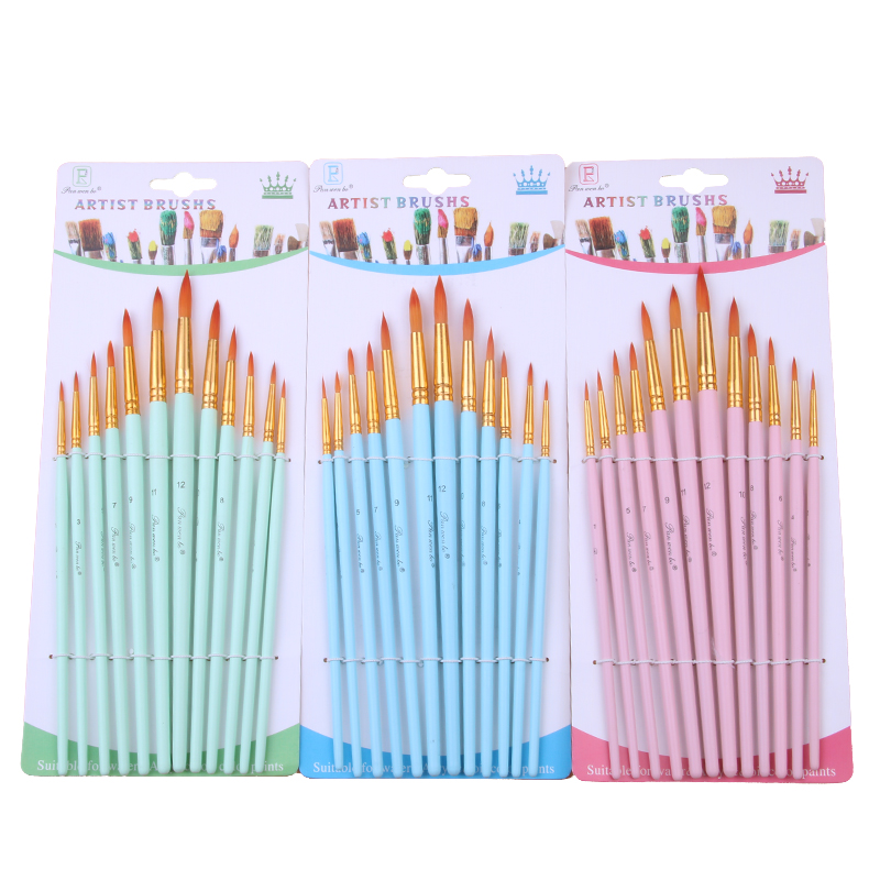 12 round peak macarone brushes for students to paint acrylic gouache brushes for art painting