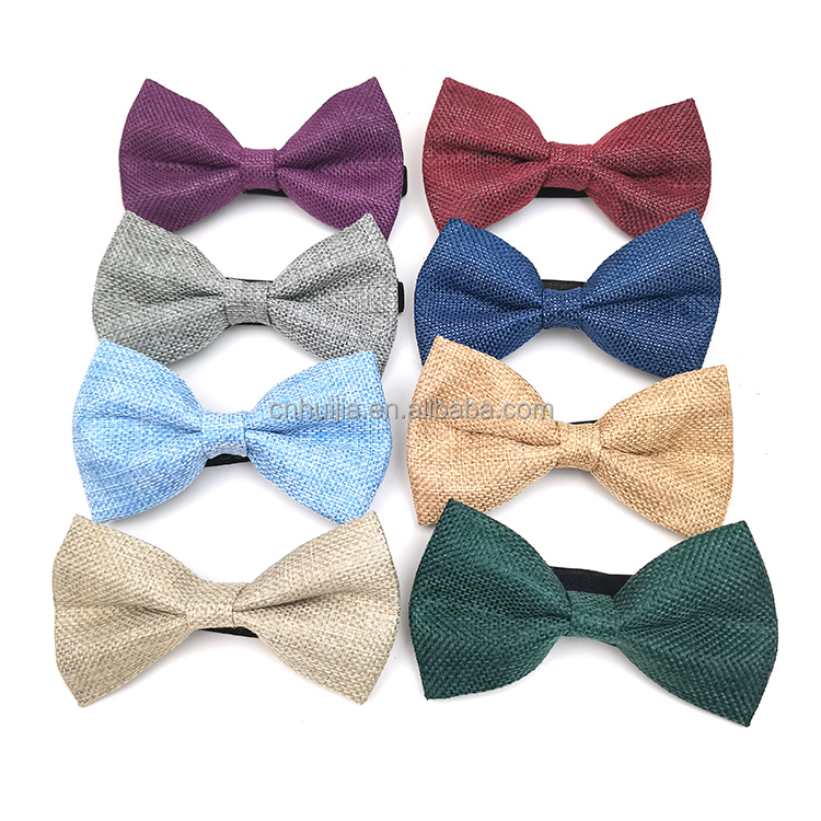 Factory customized party wedding casual exquisite mens solid adult linen Bow tie for Kids and Children