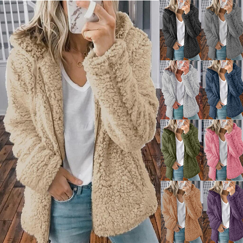 Hot Sale Cross-border Foreign Trade Hot Style Long-sleeved Lapel Female Plush Jacket Long Coat Women Trench Coats