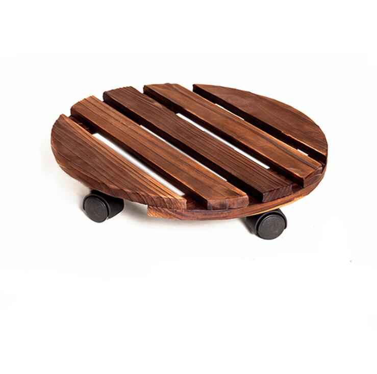 round plant holder home garden decor rolling trolley dolly durable natural wooden flower pot tray with wheel