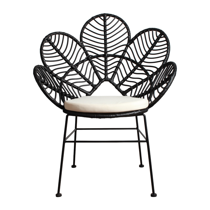 Real rattan woven chair leisure petal dining chair outdoor peacock chair
