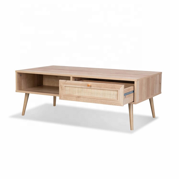 OEM ODM Table Basse Rattan Designer Living Room Furniture Modern Rattan Wooden Wood Coffee Table with Storage