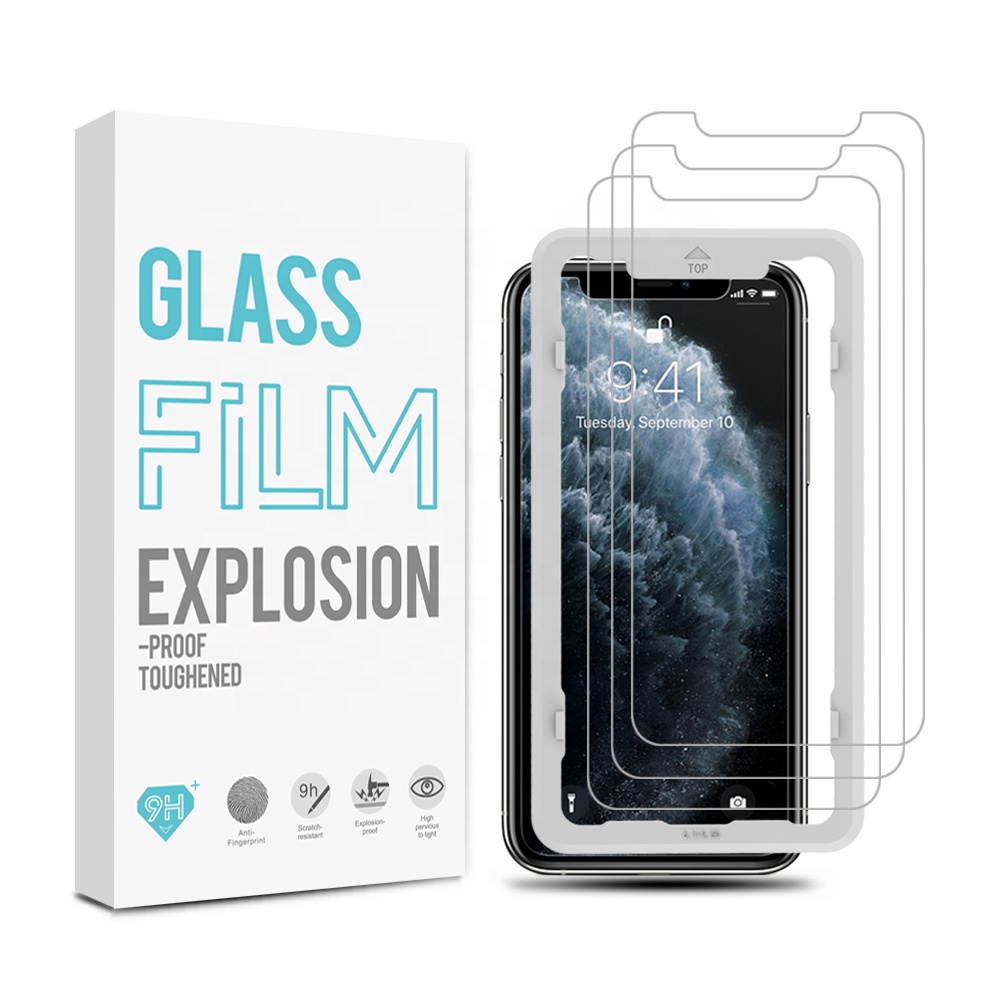 2.5D Защитная пленка для экрана для iPhone 11 12 Pro Max с направляющей рамки Простая установка можно использовать вместе с чехлом ясный без образования пузырьков устойчивая к царапинам