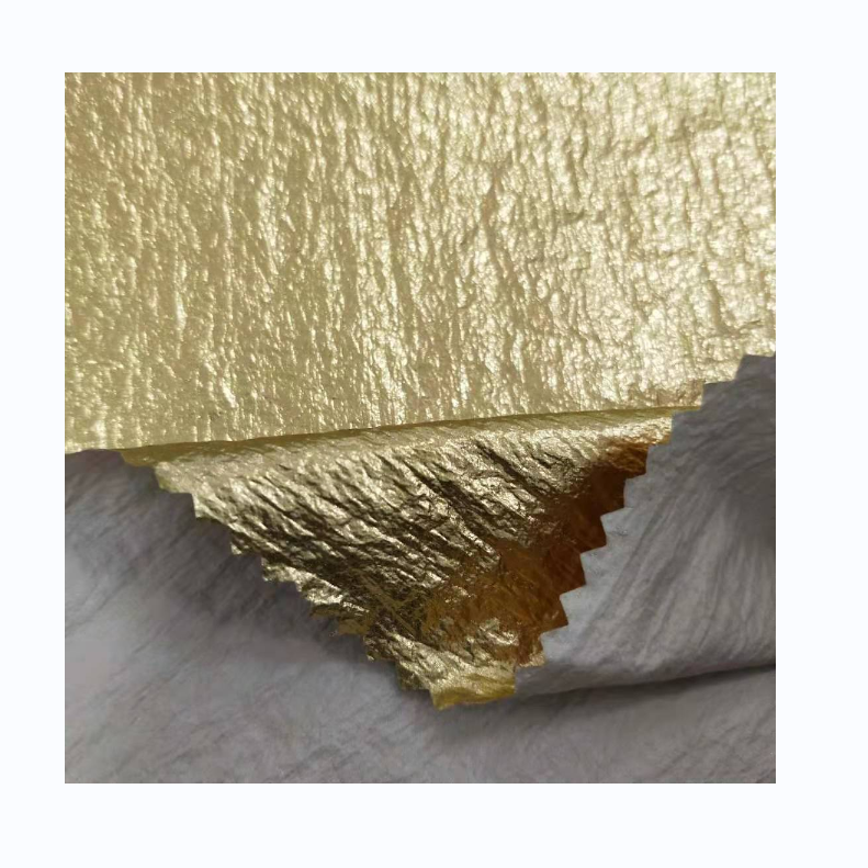 Gold foil print crinkle 20D 380T nylon taffeta fabric for Fashion Jacket
