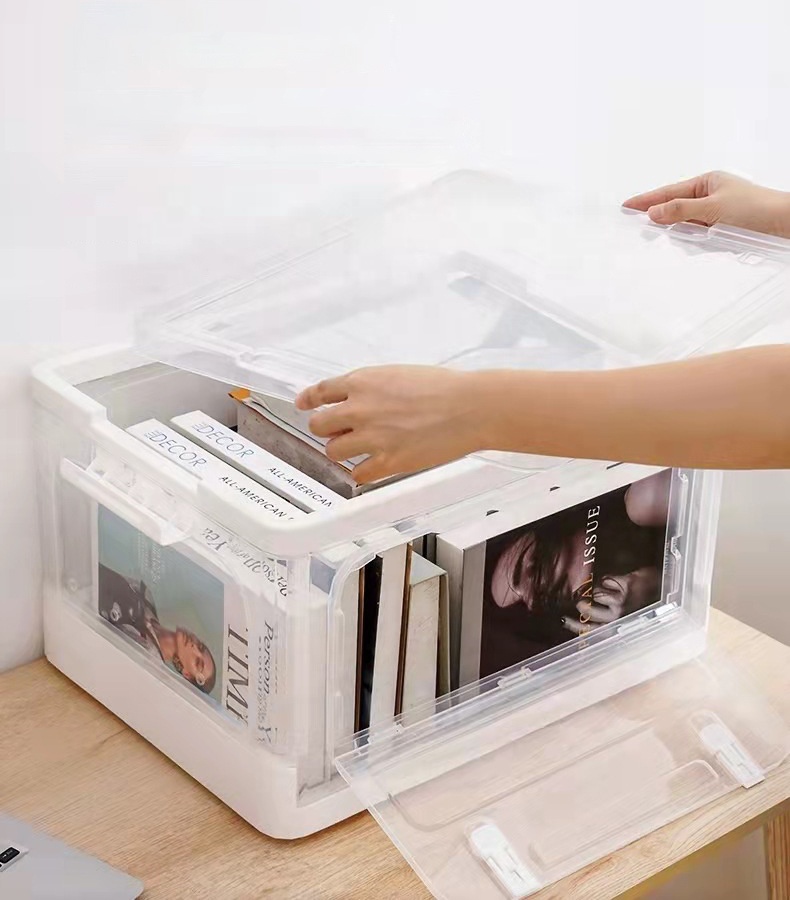 Stacking Home Foldable Double Open PP Plastic Storage Box with lid Folding Storage Container