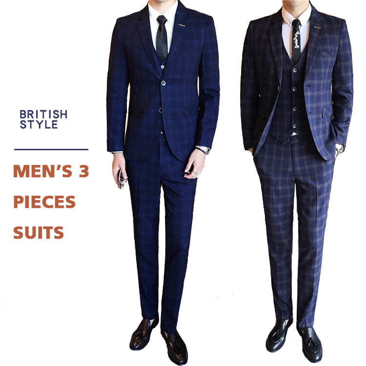 Новейшая модель; Мужские ботинки Slim Fit 3 предмета двубортный Клетчатый жакет Выходные туфли на выпускной бал, костюм-смокинг для мальчиков на свадьбу