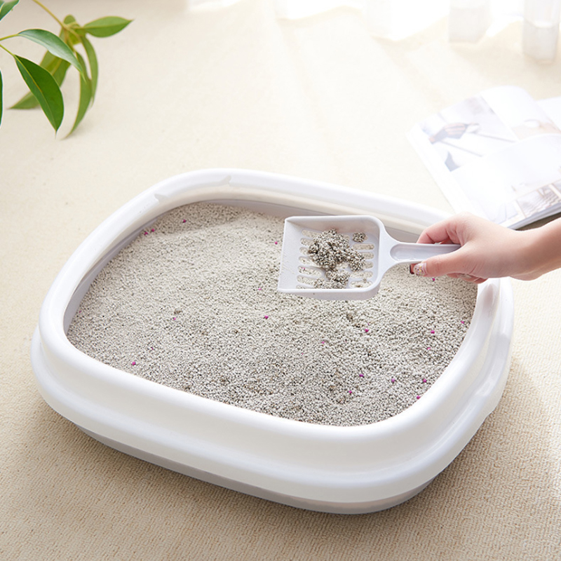 Odor-Free Open Top Cat Litter Box Small Open Litter Pan With Shite Toilet Waste Lift Up Scoop Shovel