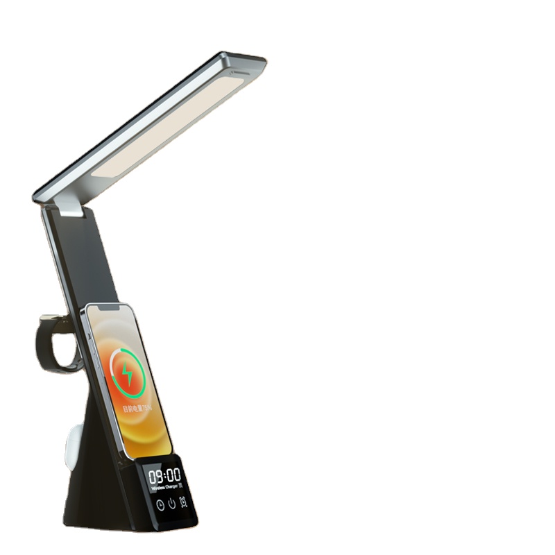Multifunctional LED Desk Lamp with Wireless Charger Sensitive Contro alarm clock Office Lamp with Adapter