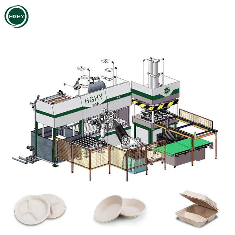 Hghy Fully Automatic Biodegradable Bagasse Pulp Tableware Machine Paper Dish Production Line Paper Lunch Box Making Machine