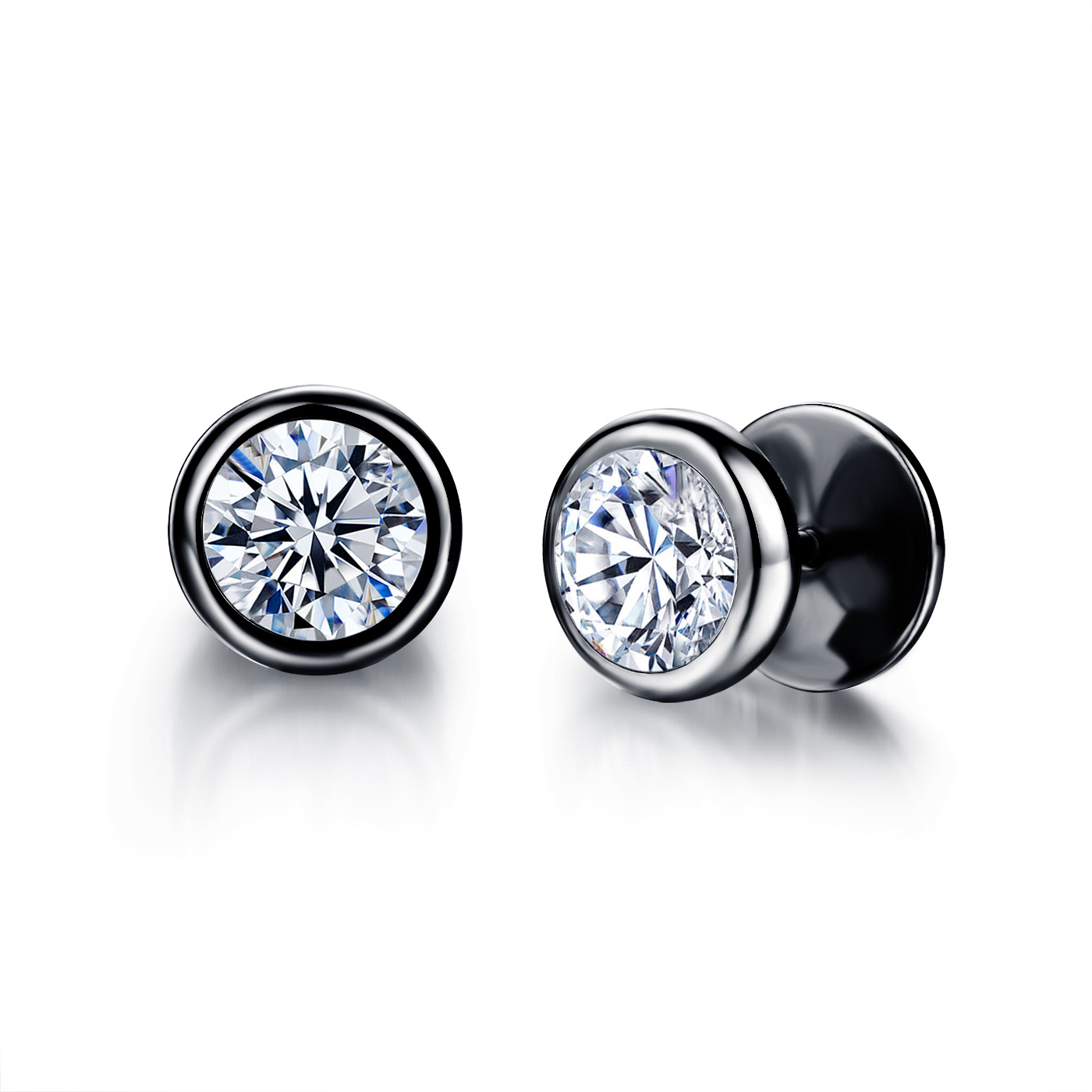 Simple Classic Jewelry For Men Women Black Silver Shiny Zircon Stainless Steel Earrings