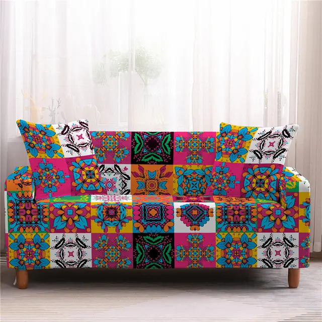 Bohemian Mandala Pattern Decorative Living Room Stretch Non-slip Cleaning Elastic Sofa Cover