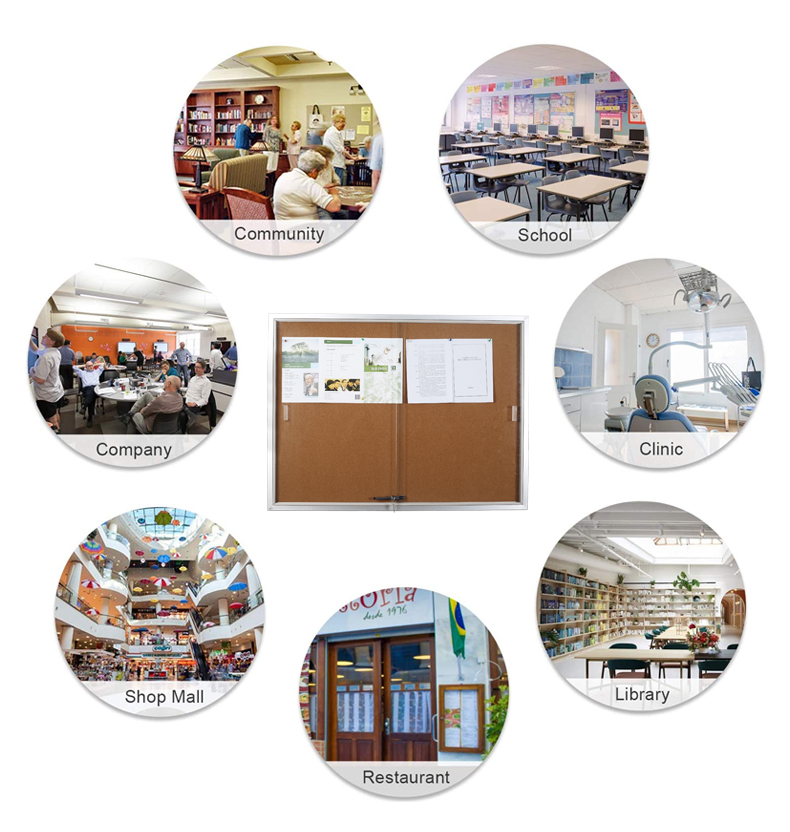 Interior quiet and long-lasting push-pull glass door bulletin board With track with aluminium frame