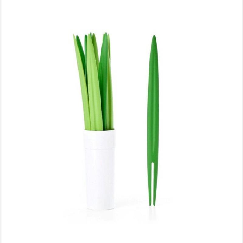 10Pcs/Set Leaf-shaped Fruit Fork Salad Tools Bamboo Leaves Cocktail Fork for Kitchen Party Dessert Fork