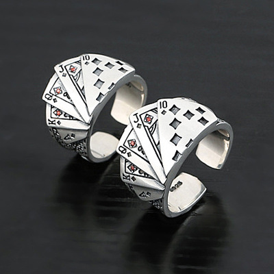 Shoe Parts & Accessories playing card ring Design Creative Retro Playing Card Gamblers Copper Open Ring MenShoe Linings