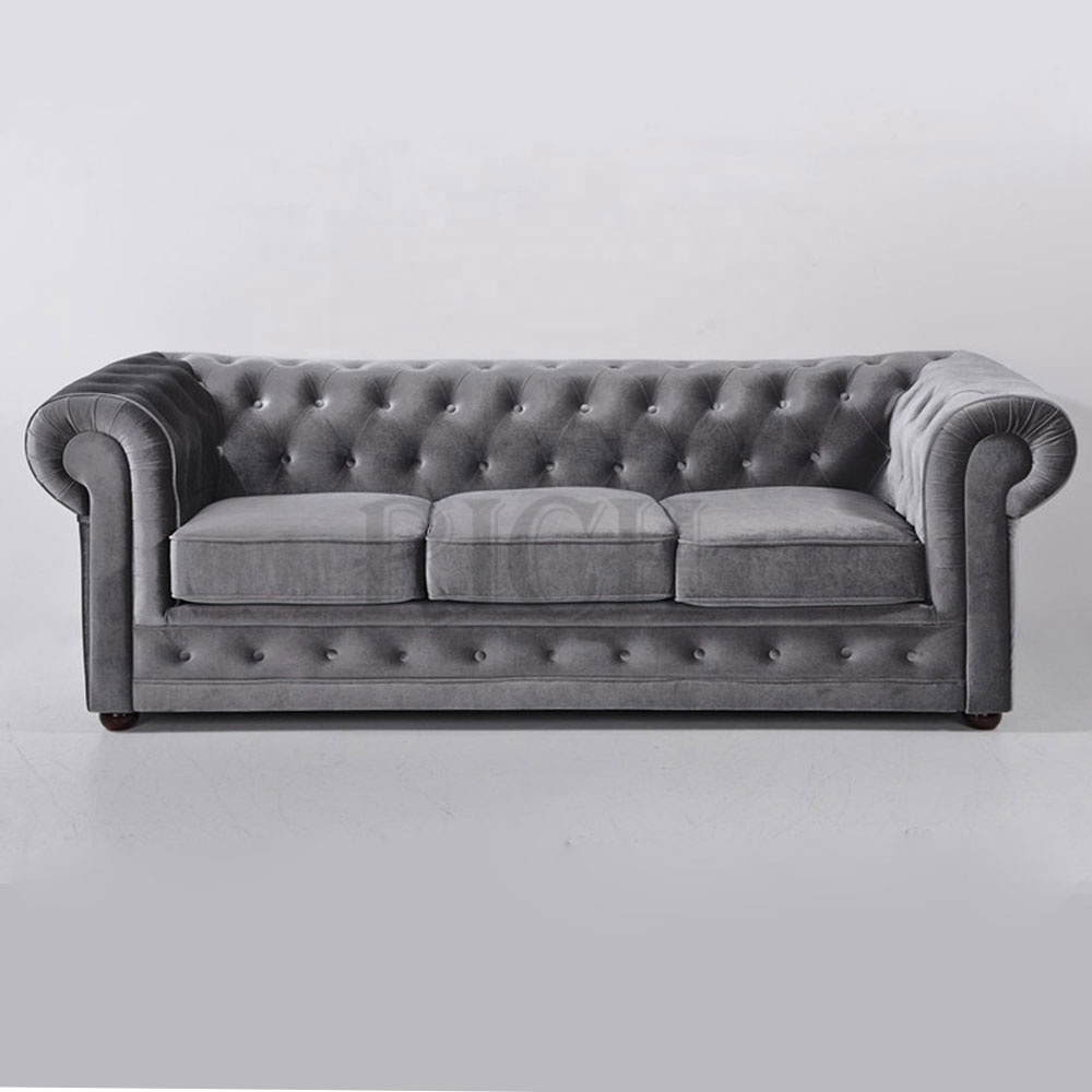 Тканевый диван Chesterfield Tufed, наборы мебели, серебристо-серый бархатный диван, диван для гостиной