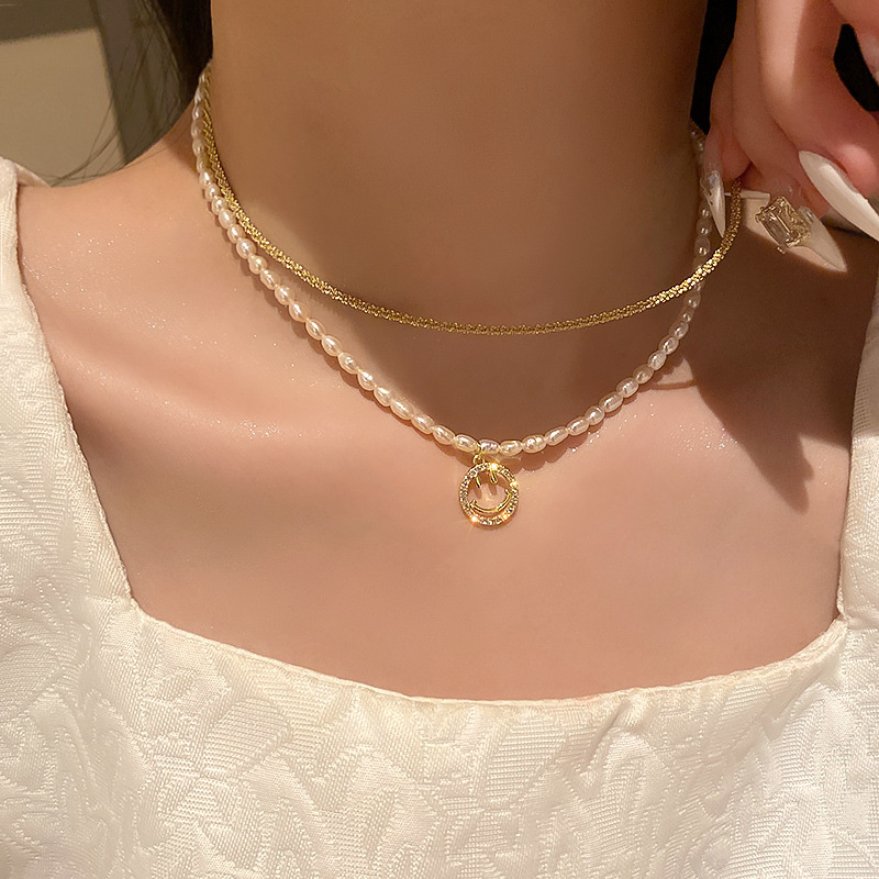Multilayered Smile Pearl Necklace For Women Fashion Gold Choker Necklaces 2021 Trend Jewelry Gift
