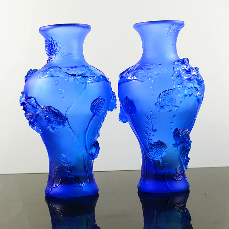 Glass Popular Crafts Vases for Home Decor Wholesale Fengming Liuli Art Home Decoration Folk Art SCULPTURE Carved China