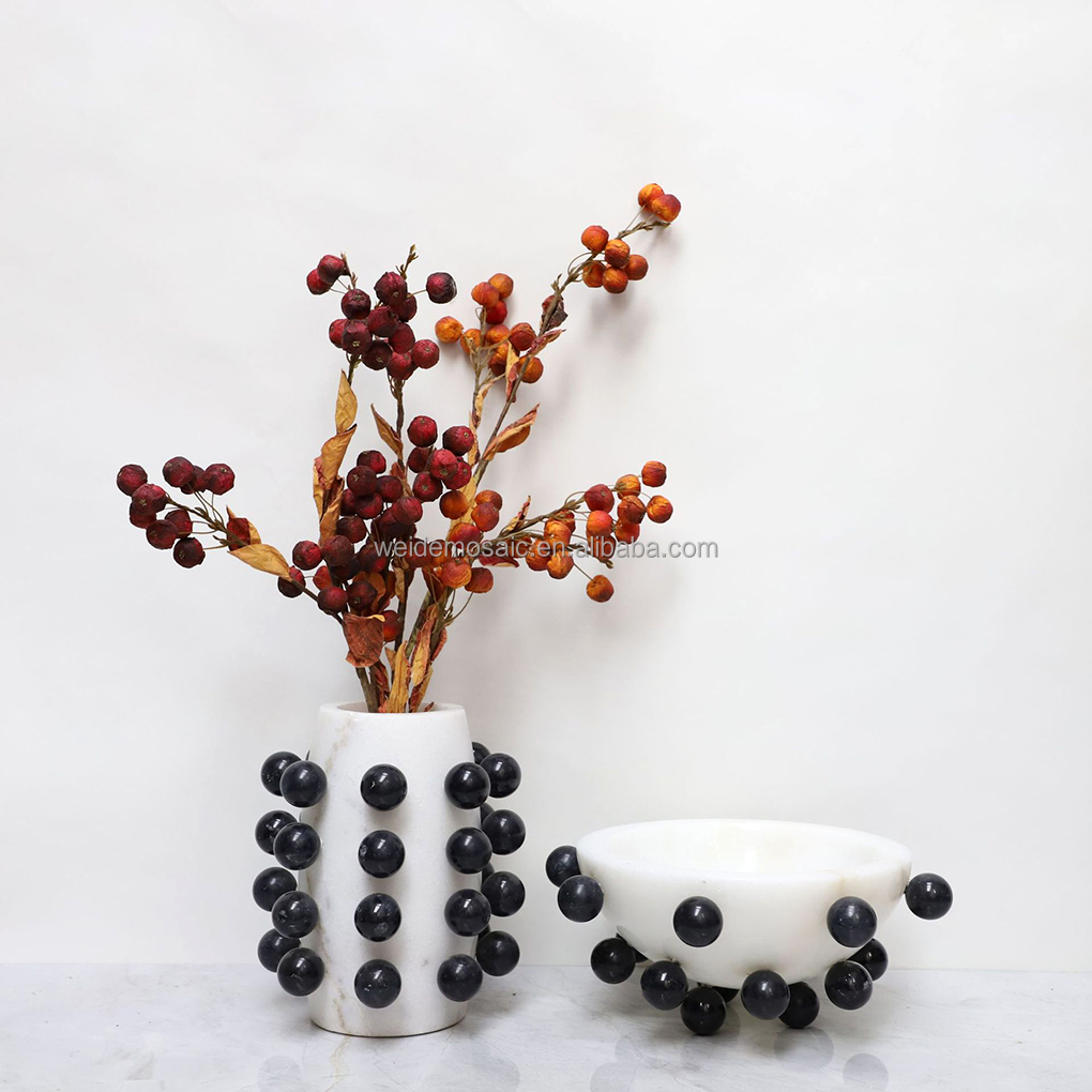 Customized High Waist Natural Marble Vase M Size Desktop Ornament Travertine Stone Decorations High Visibility Desktop