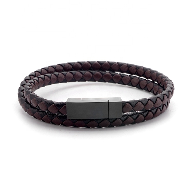 Wholesale Clasps Custom Brown Leather Braided Bracelet Double Layers Bracelet Men Jewelry Gifts